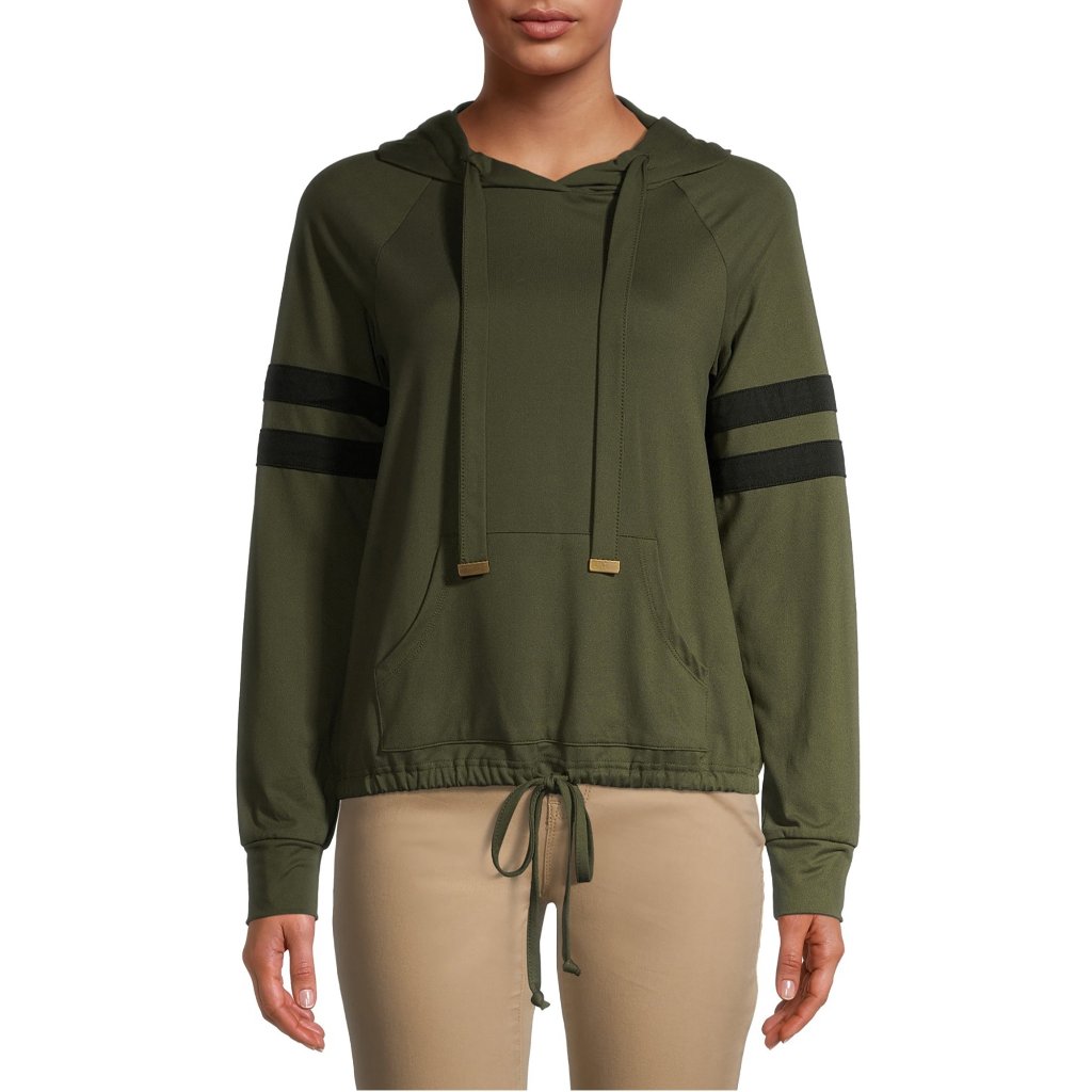 Juniors No Boundaries Cinched Waist Varsity Hoodie Olive Size S M L Xl Xxl Nwt